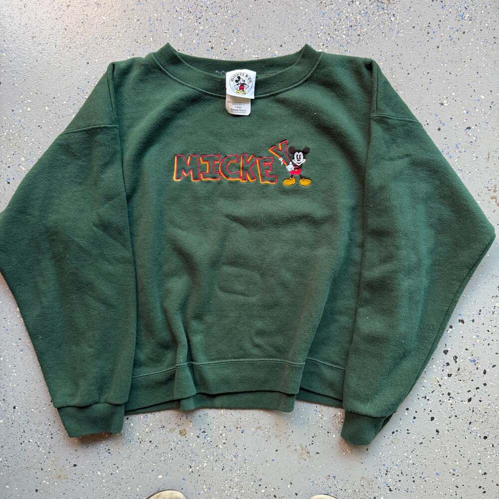 Mickey & Co. Vintage Green Embroidered Crewneck Sweatshirt, Size Large